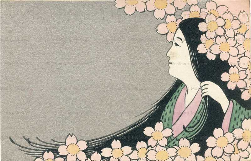 ab725-女性の横顔と桜デザイン | 絵葉書資料館