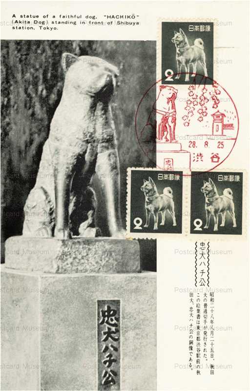 Cga0 昭和28年 1953 8月25日発行の普通切手 秋田犬の２円切手に初日印 絵葉書資料館